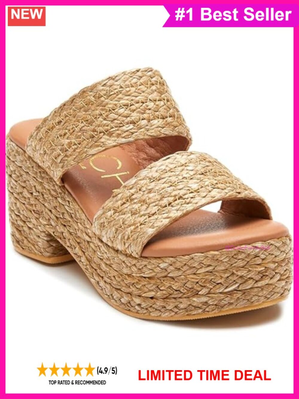Womens Woven Wedge Platform Sandals Raffia Open Toe Block Heel 3in